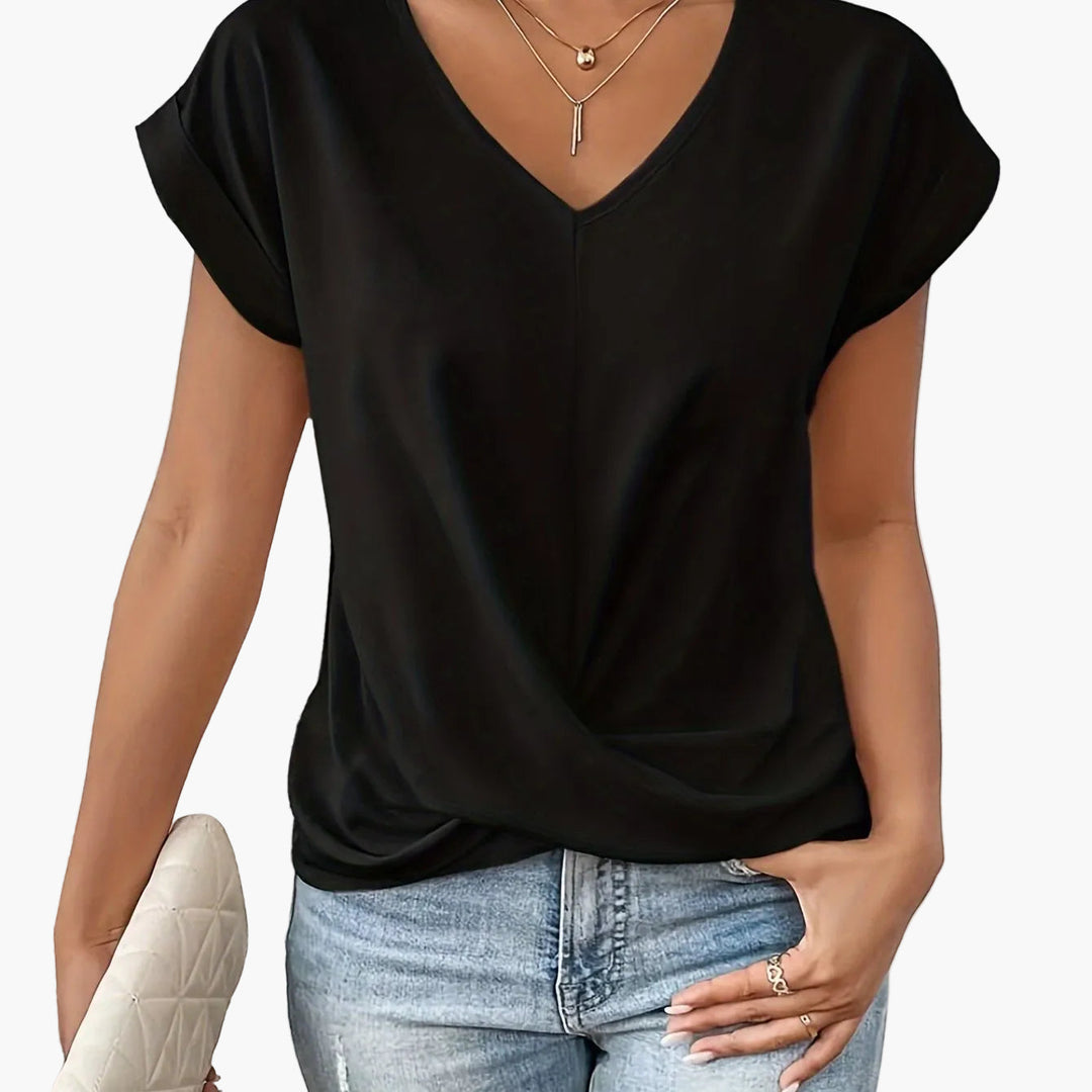 Moderne Damen Wickelbluse, V-Ausschnitt, Langarm. Elegant und vielseitig für Büro und stylische Freizeit.