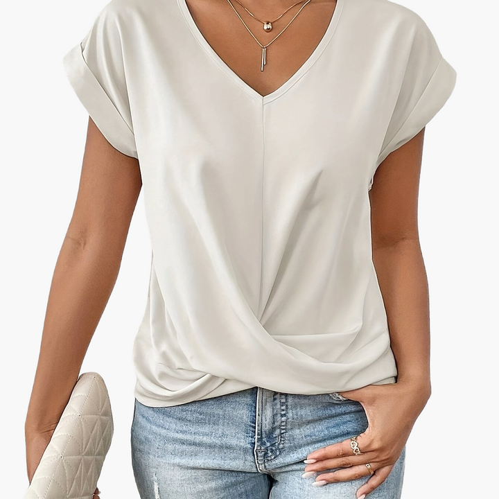 Elegante Damen Langarm-Wickelbluse mit V-Ausschnitt. Vielseitig für Business und Casual Looks.