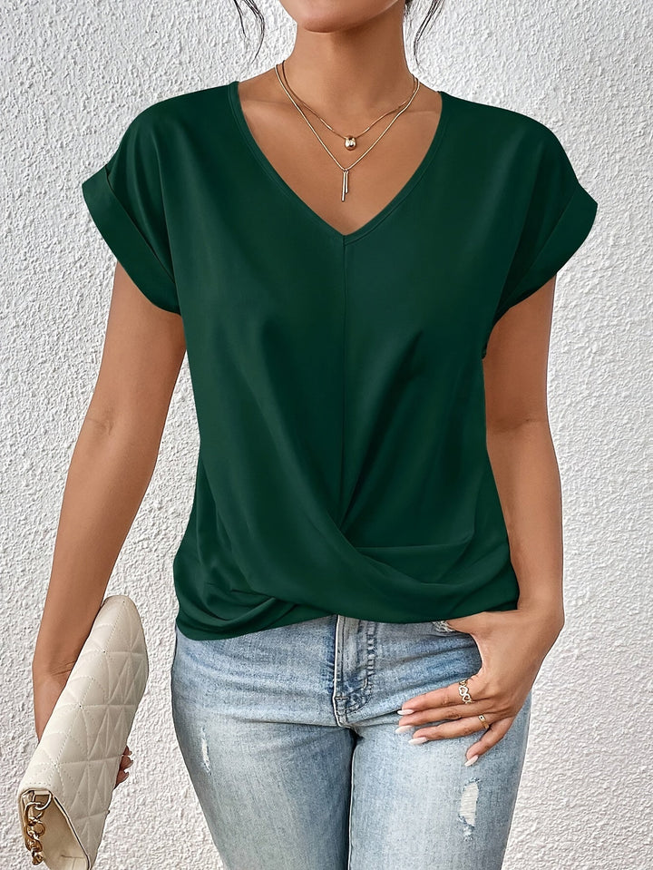 Damen Wickelbluse mit V-Ausschnitt, Langarm, elegantes Oberteil für Business Casual.