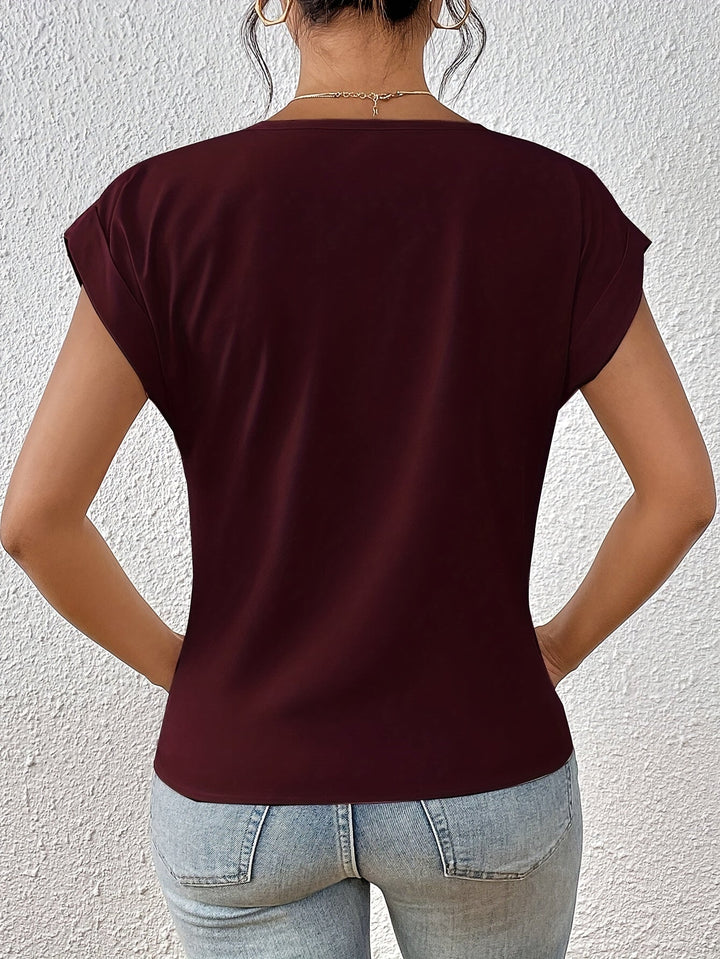 Stilvolle Damen Langarm-Wickelbluse mit tiefem V-Ausschnitt, perfekt für Business & Casual.