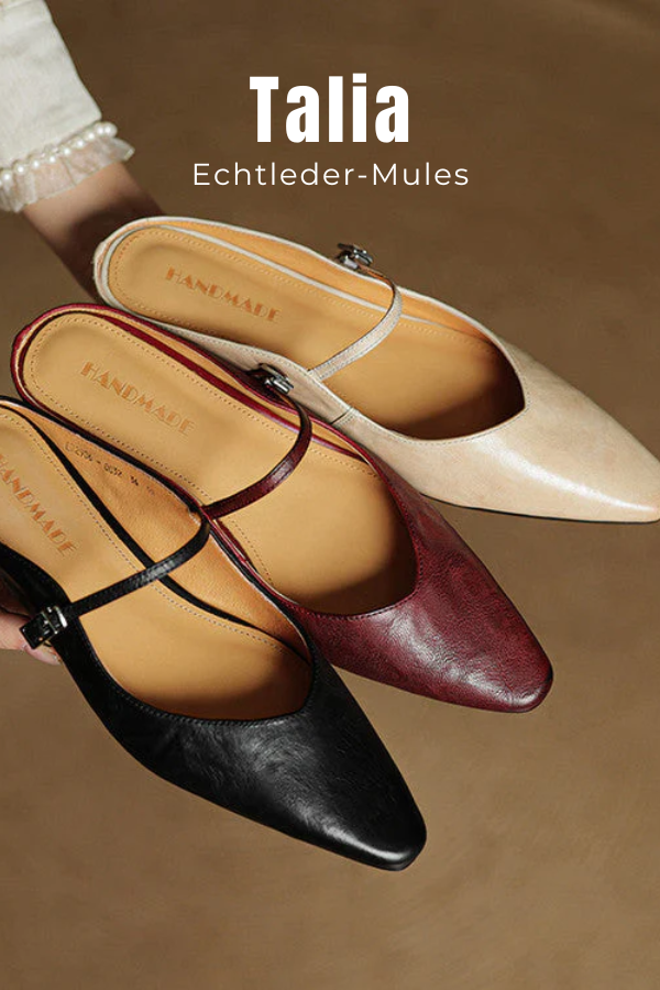 Bequeme spitze Mary Jane Pantoletten für Damen. Elegante flache Damenschuhe, ideal als Büroschuhe.