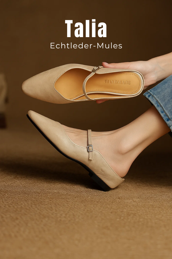 Elegante Damenschuhe: Spitze Pantoletten mit Mary Jane Riemen. Bequem & flach für Büro und Freizeit.