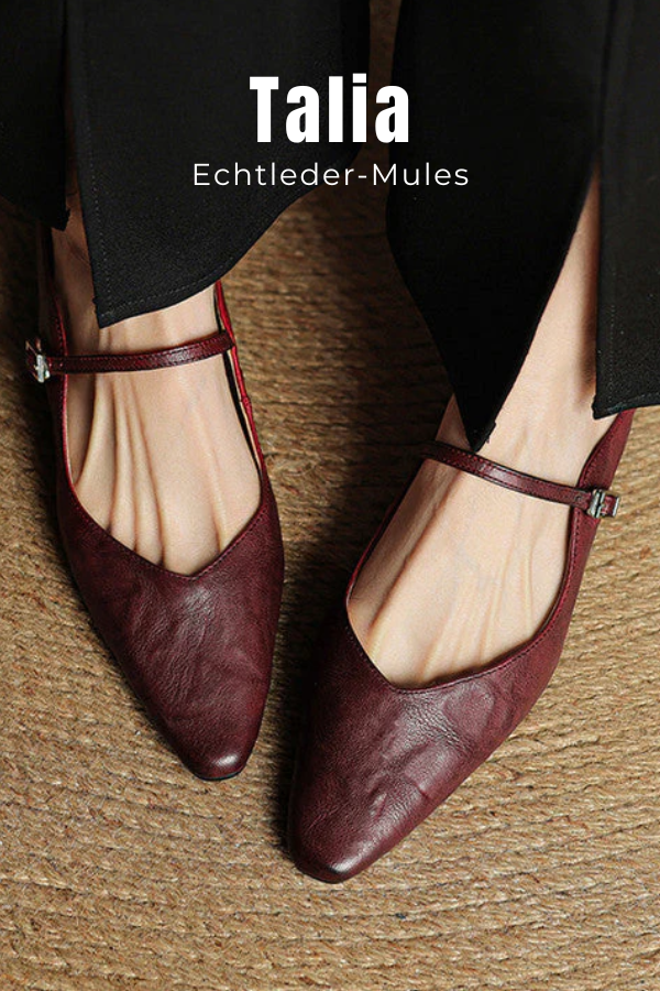 Modische spitze Pantoletten mit Mary Jane Riemen. Bequeme flache Sommerschuhe für Damen.