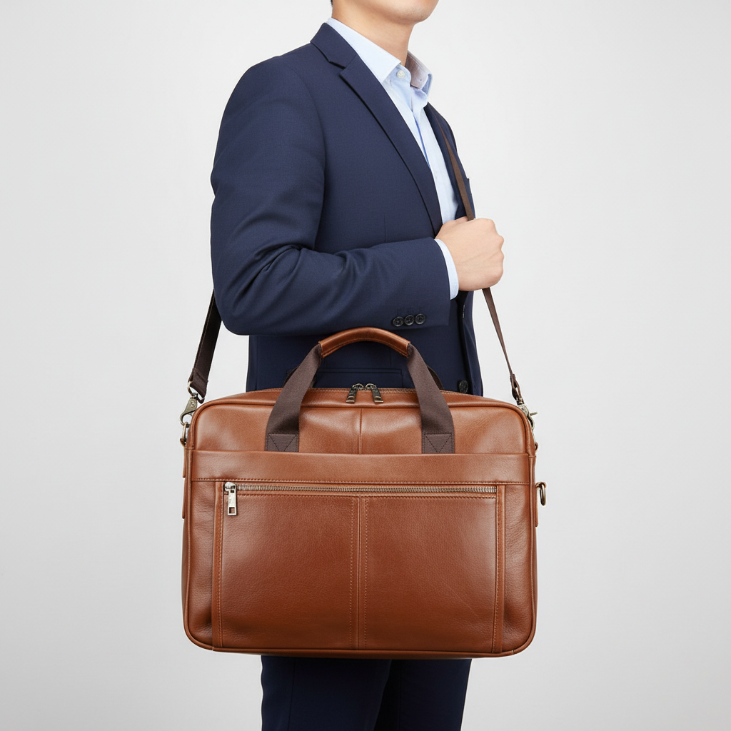 Robuste Leder-Aktentasche im Vintage-Stil, vielseitige Umhängetasche & Laptoptasche für Beruf.