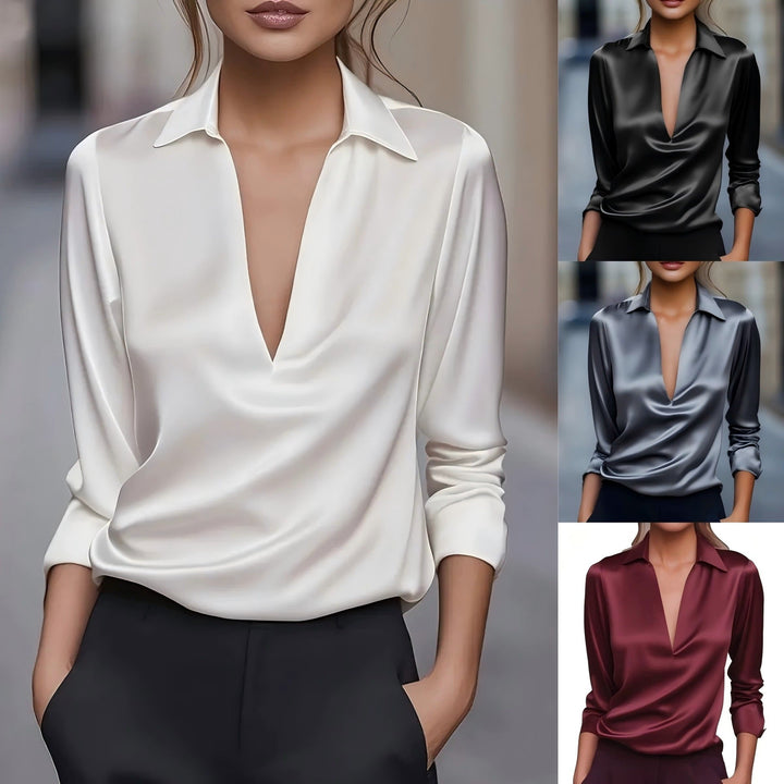 Feminine Langarmbluse für Damen im Seiden-Look, vielseitiges Oberteil für elegante Anlässe.
