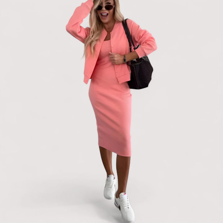 Hochwertiger Damen Zweiteiler im Midi-Stil, elegant, bequem und atmungsaktiv für den Sommer.