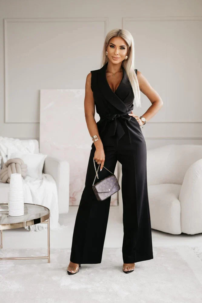 Bequemer Damen-Einteiler: Eleganter Langarm-Overall mit weitem Bein für Komfort & Stil.