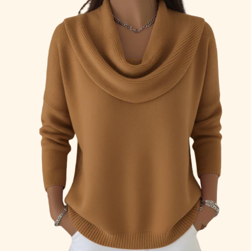 Vielseitiger Damen Strickpullover im Lagenlook, elegant & komfortabel. Modisch mit Wasserfallkragen für Freizeit & Büro.