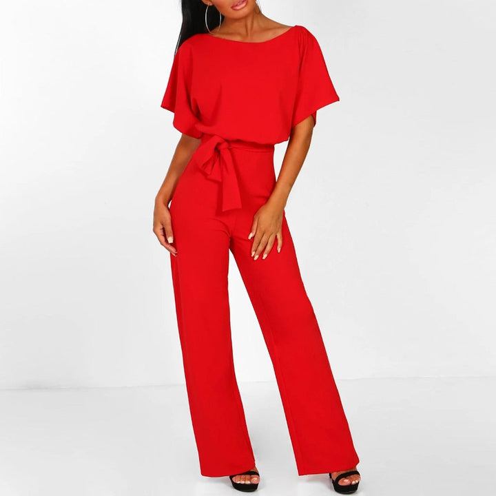 Eleganter Kurzarm Jumpsuit für Damen: Tailliert, weites Bein. Idealer Einteiler für Frühling, Sommer & Freizeit.