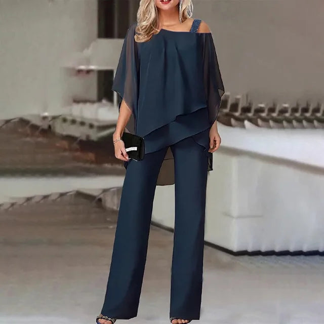 Damen Zweiteiler Set: Stylisches schulterfreies Top & passende Hose. Elegant & bequem für Modebewusste im Frühling/Sommer.