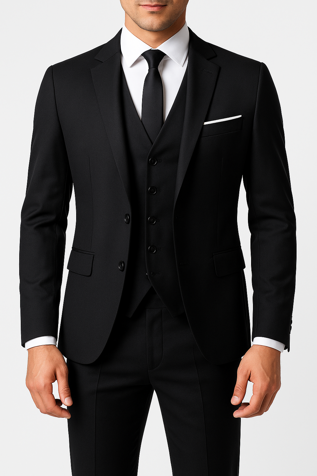 Eleganter dreiteiliger Slim-Fit Herrenanzug für Hochzeiten & festliche Bankette. Moderner Schnitt.