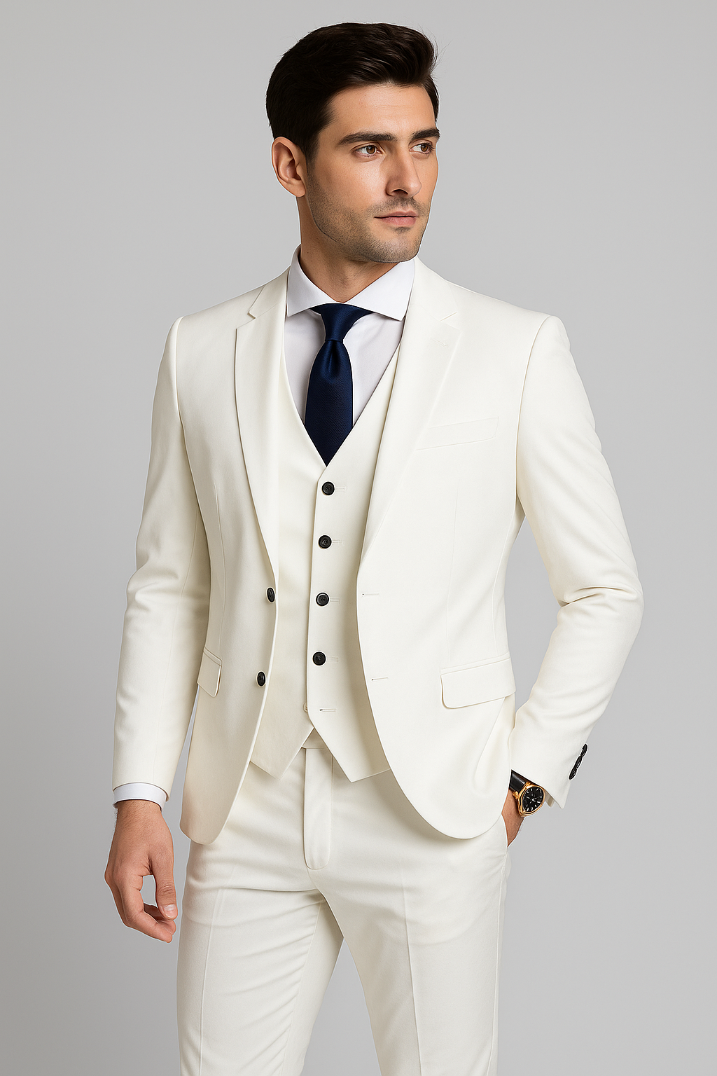 Stylische Weste des dreiteiligen Herrenanzugs. Ideal für Hochzeiten & Business-Events. Slim-Fit Design.
