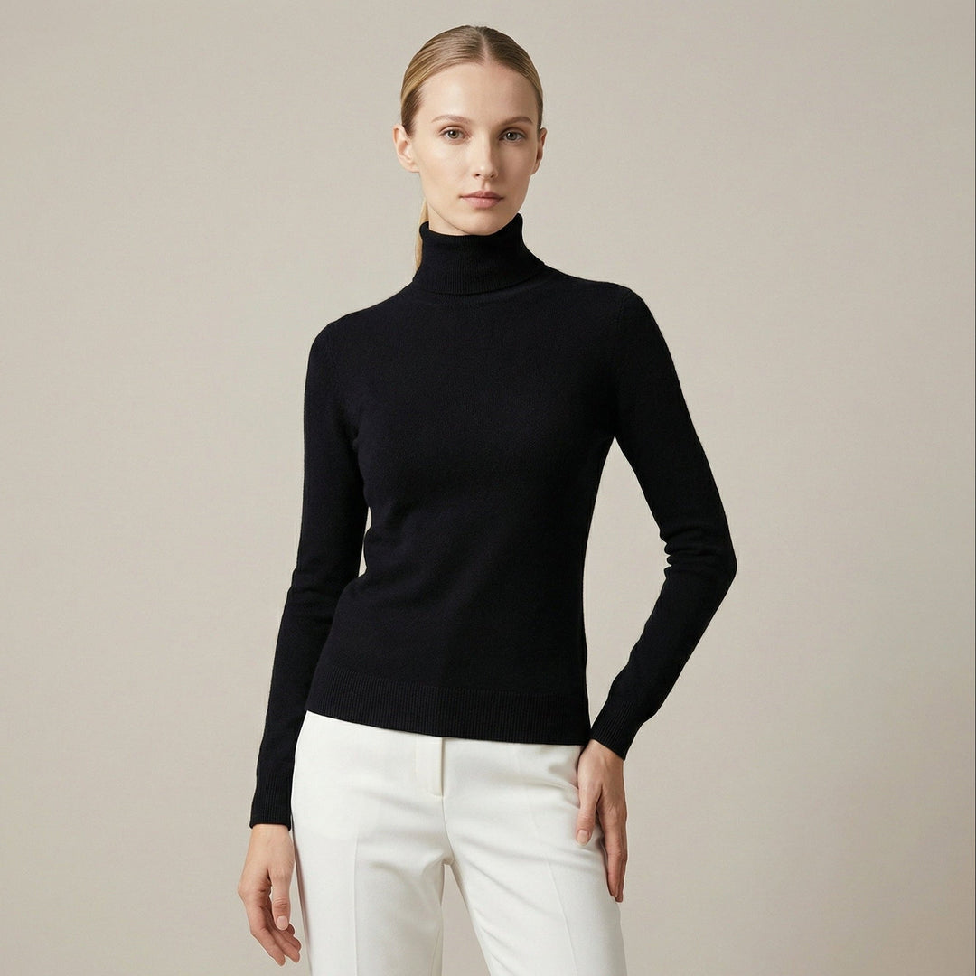 Eleganter, figurbetonter Damen Rollkragenpullover, langarm, ideal für stilvolle Herbst- & Winter-Looks.