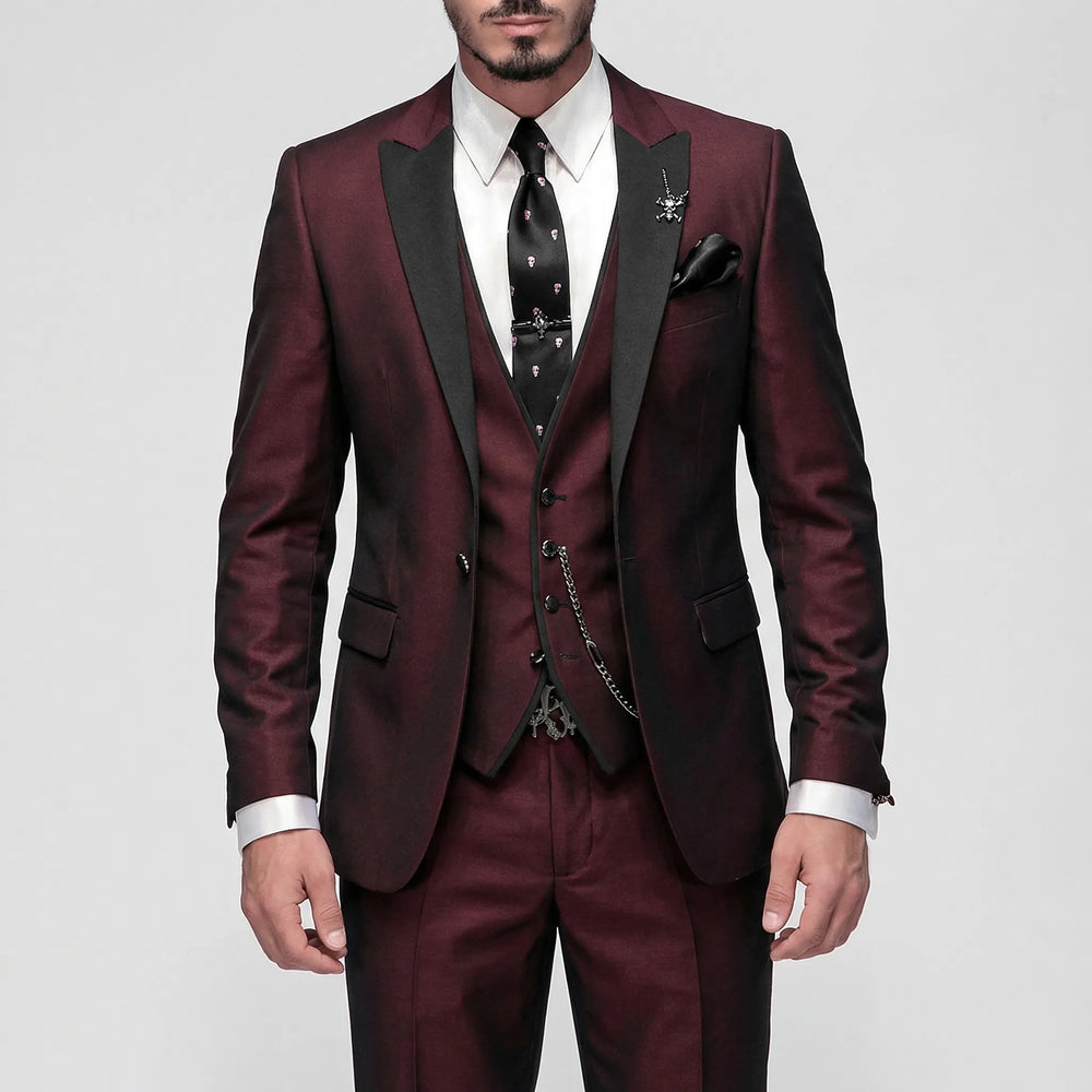 Moderner Slim-Fit Herrenanzug dreiteilig mit Sakko, Weste, Hose. Perfekt für formelle Anlässe.