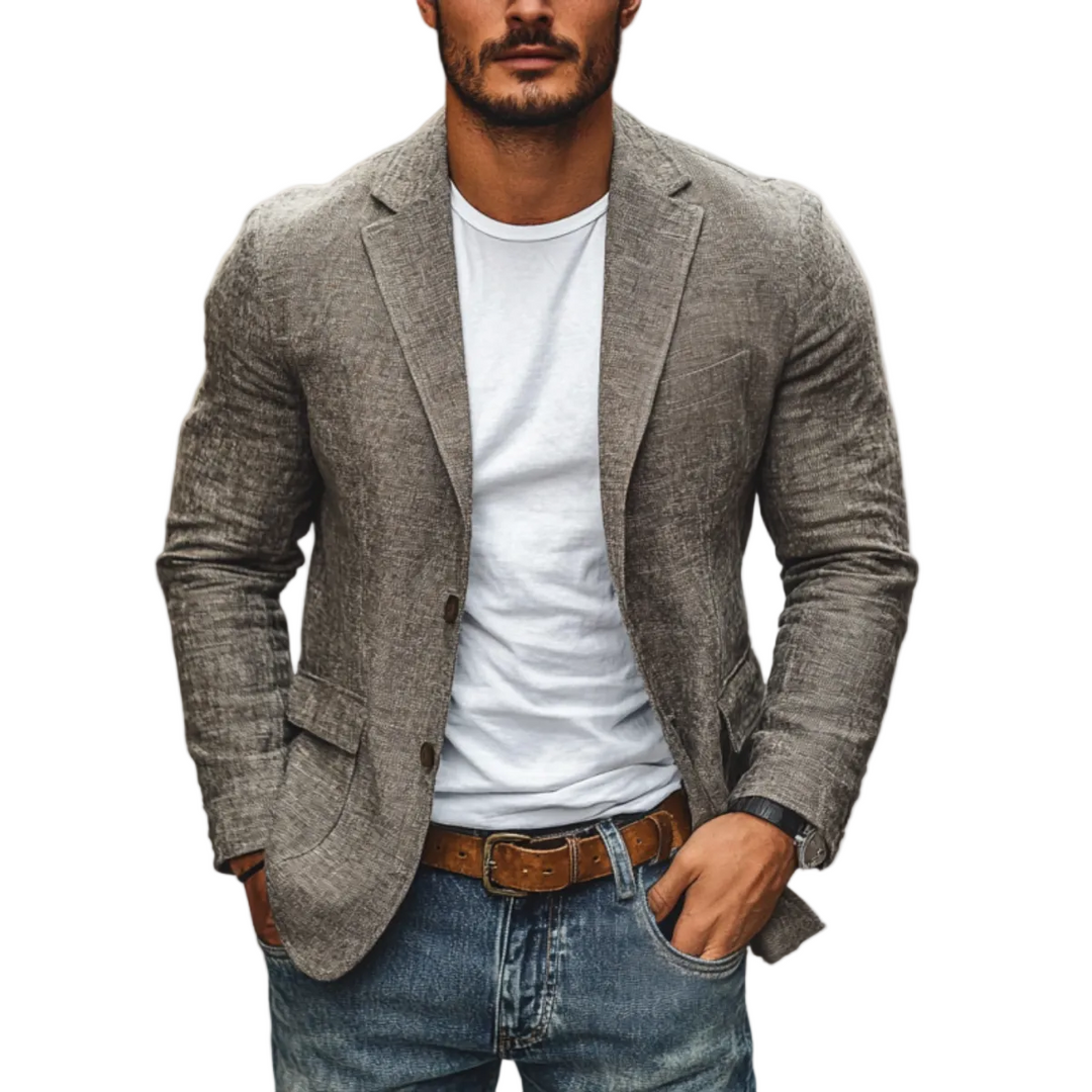 Eleganter Herren Slim Fit Blazer, einreihig, mit Reverskragen, ideal für Business Casual und smarte Freizeitlooks.