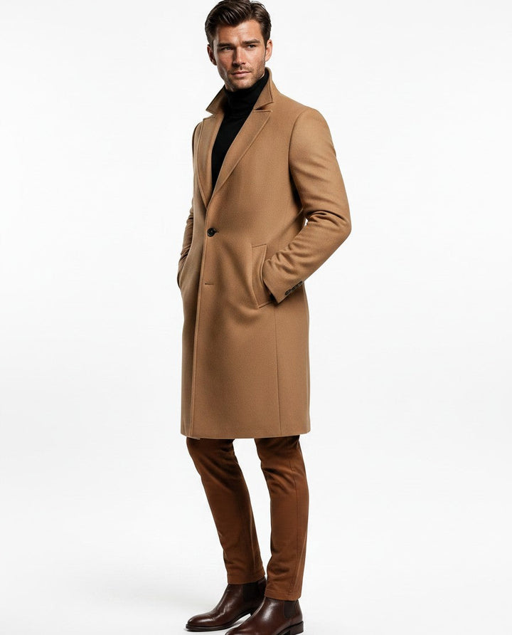 Zeitloser schwarzer Herren Wintermantel, lang, ideal für kühle Tage, elegant und warm.