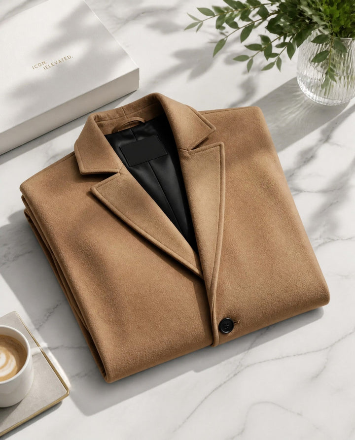 Eleganter blauer Herren Wintermantel, lang, schützt zuverlässig vor Kälte, zeitlose Oberbekleidung.