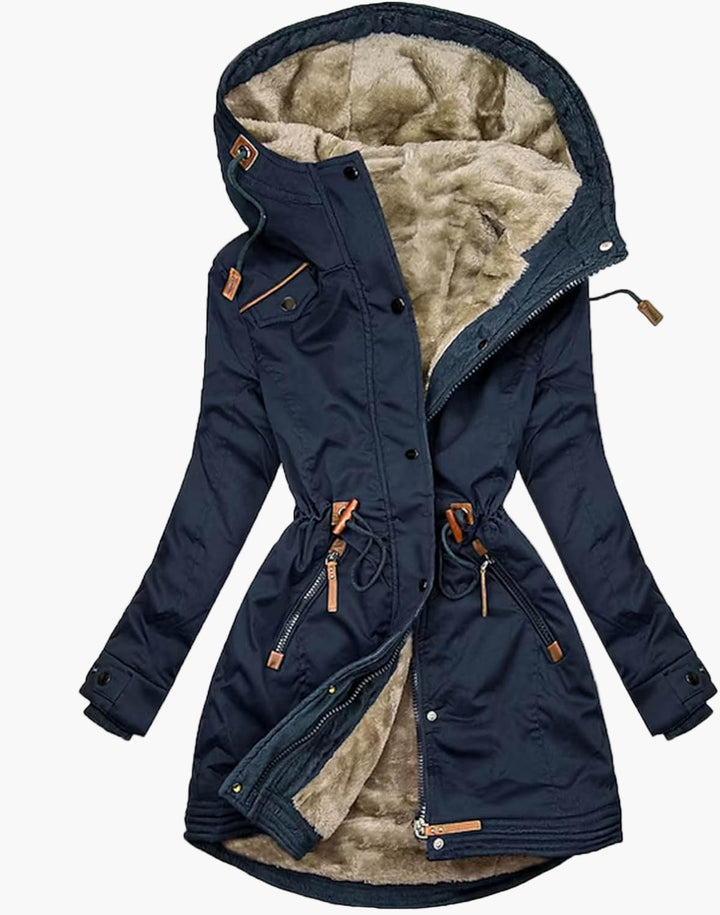 Warme Damen-Winterjacke in Grün, Dunkelblau oder Schwarz. Praktischer Parka mit Kordelzug für Alltag & Outdoor.