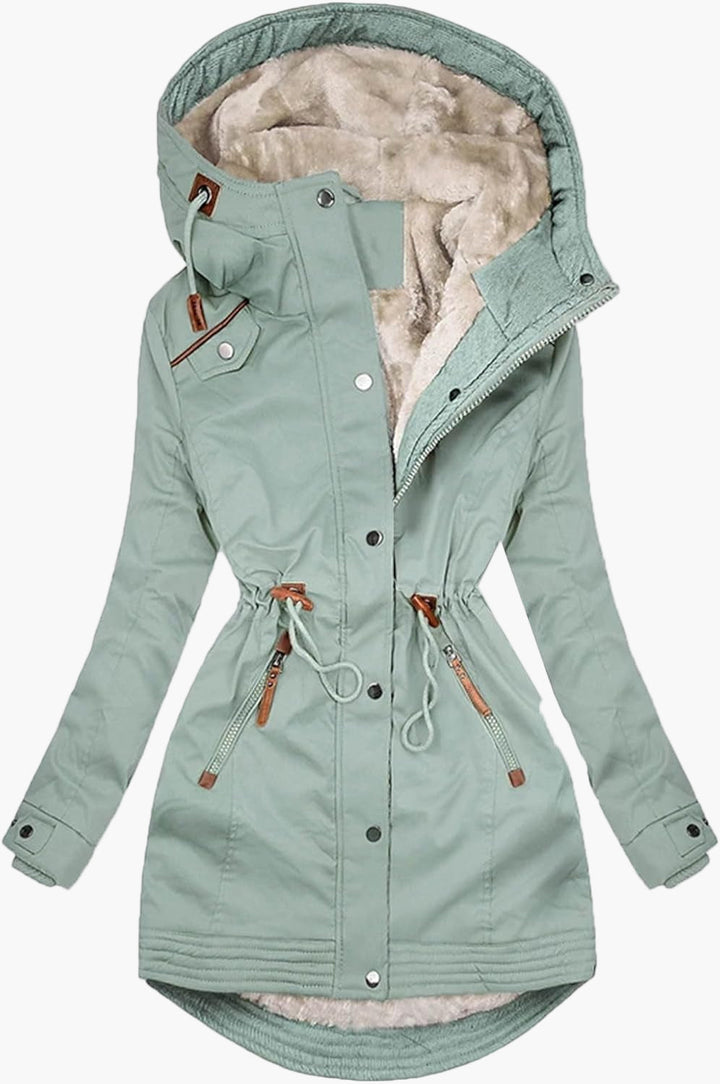 Stylisher Damen-Kapuzenparka, warm und tailliert, perfekt für elegante Winterkleidung. Erhältlich in verschiedenen Farben.