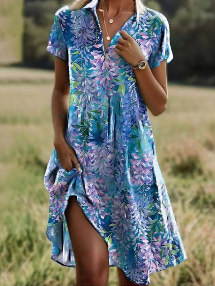 Elegantes, fließendes Damen Maxikleid mit V-Ausschnitt & kurzen Ärmeln. Perfektes Sommer- & Freizeitkleid.