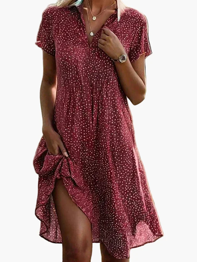 Vielseitiges grünes Hemdblusenkleid Midi mit Punkten, perfektes Damen Sommerkleid & Bürokleid.