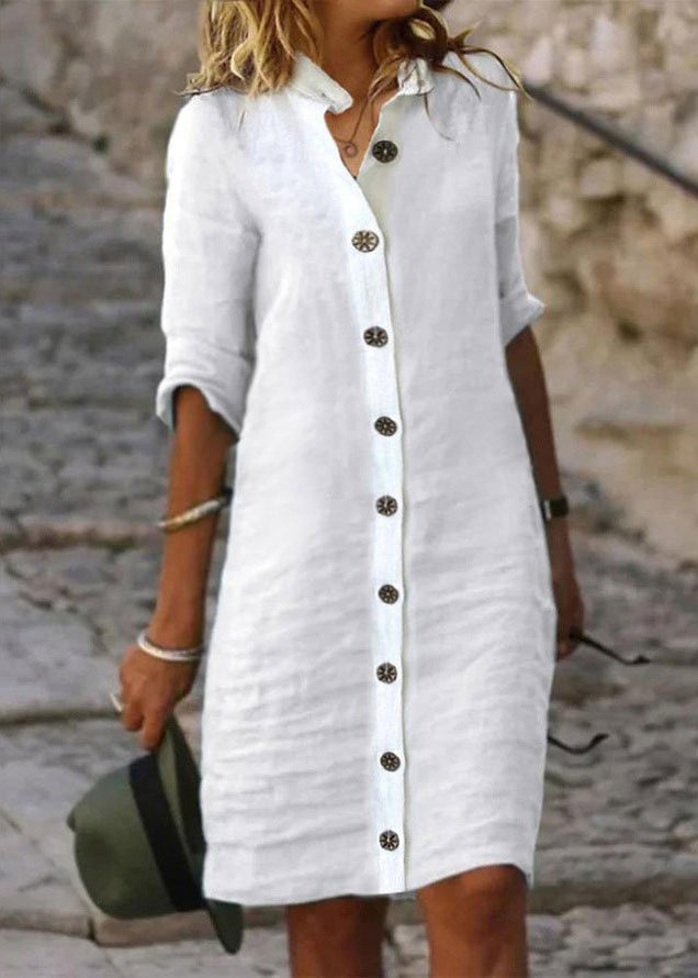 Elegantes Damen Hemdkleid mit Halbarm und Knopfleiste für Frühling & Sommer, perfekt als stilvolles Tageskleid.