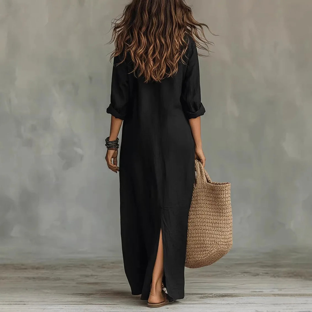 Vielseitiges Damen Maxikleid, elegant geschnitten mit Knopfreihe, für Sommer, Urlaub und besondere Anlässe.