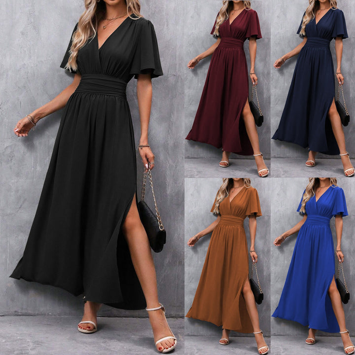 Elegantes Damen Maxi Wickelkleid in fließendem Stoff, perfekt für Sommer, Party und Abend.