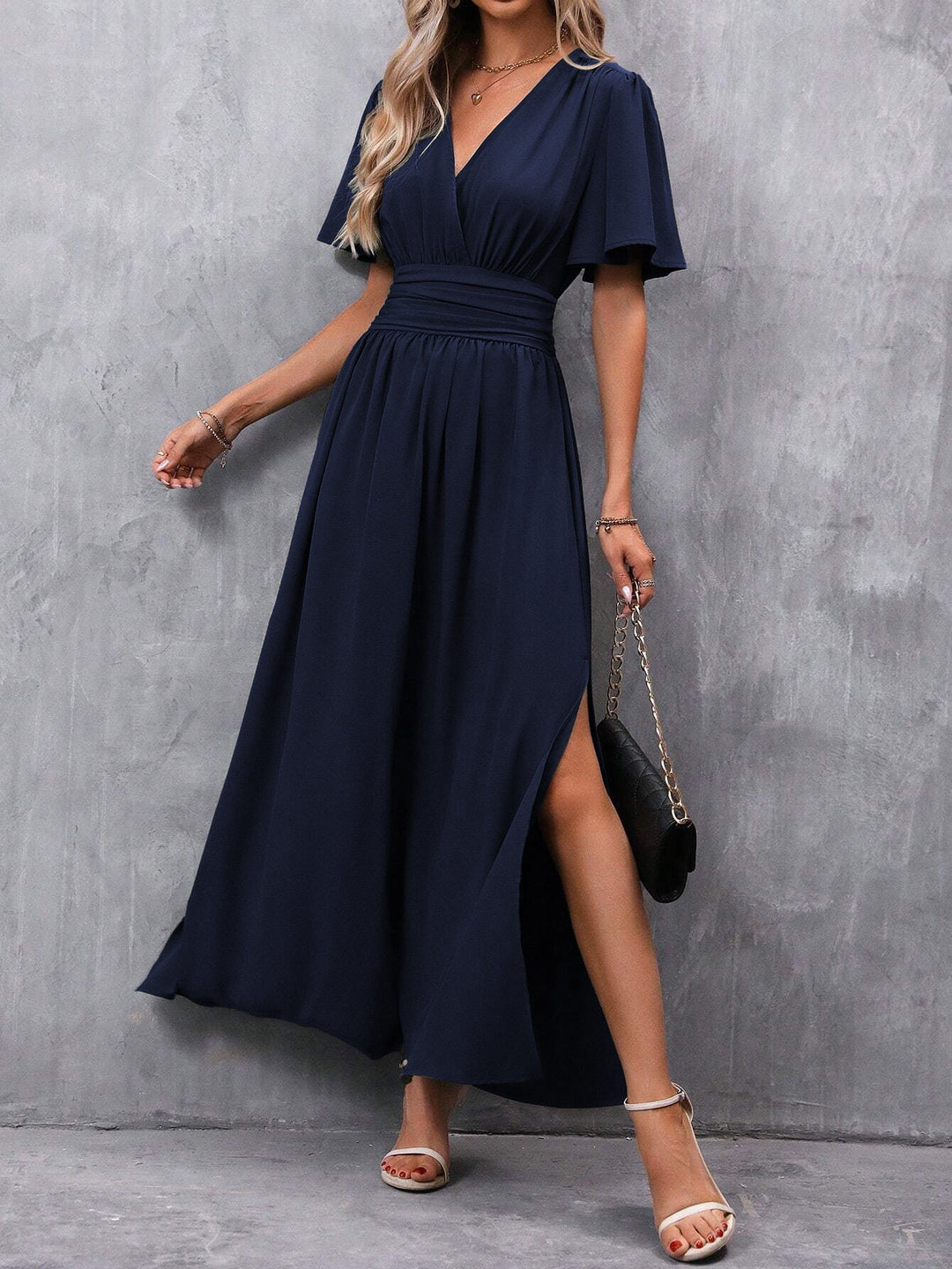 Modisches Frauenkleid, langes Wickelkleid, geeignet für festliche Events, Sommerpartys und als Abendkleid.