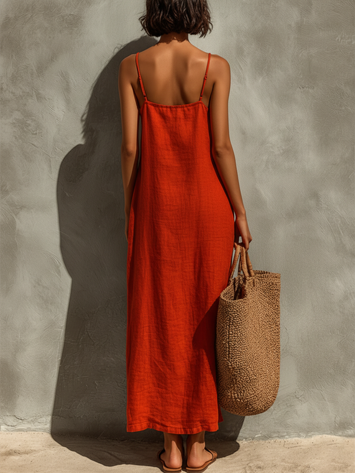 Sommerliches, luftiges Damen Maxikleid mit Spaghettiträgern, leicht und stilvoll für den Alltag.
