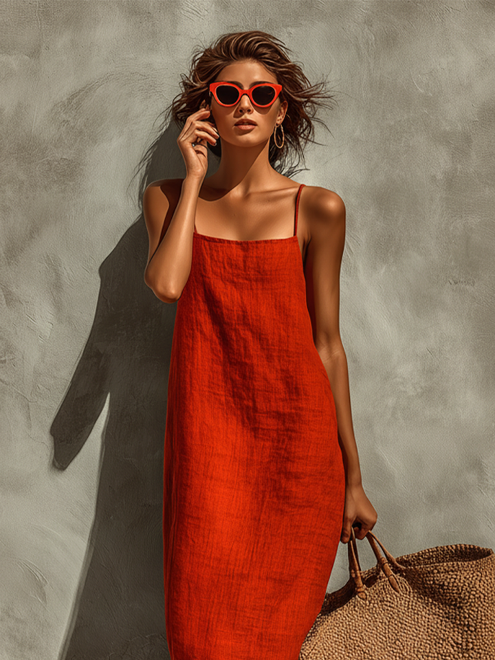 Schickes Strandkleid für Damen, ein vielseitiges Spaghettiträger Maxikleid für den Urlaub.