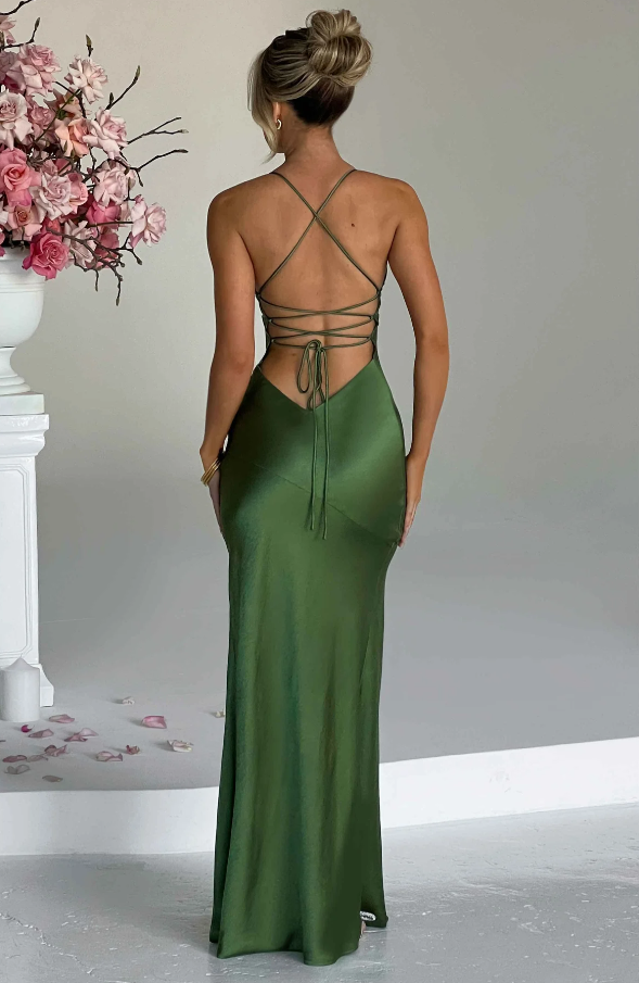 Damen Festkleid: langes Maxikleid, vielseitig, mit V-Ausschnitt & Beinschlitz.