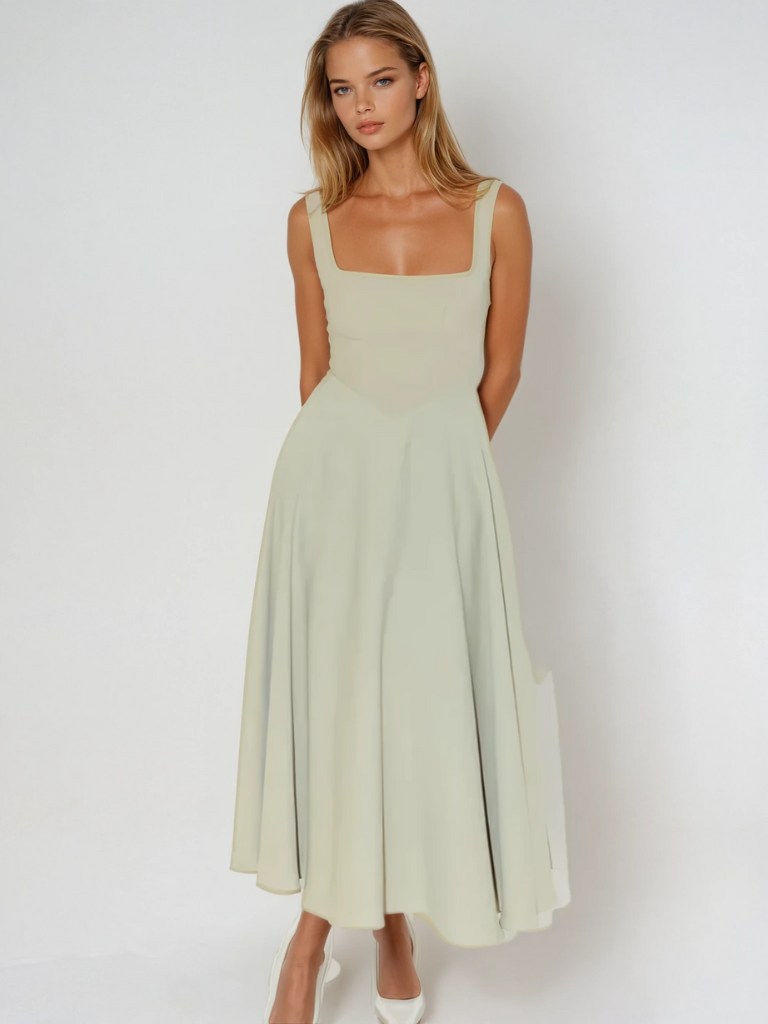 Damen Midikleid für Herbst mit quadratischem Ausschnitt, A-Linie, stilvoll & bequem.