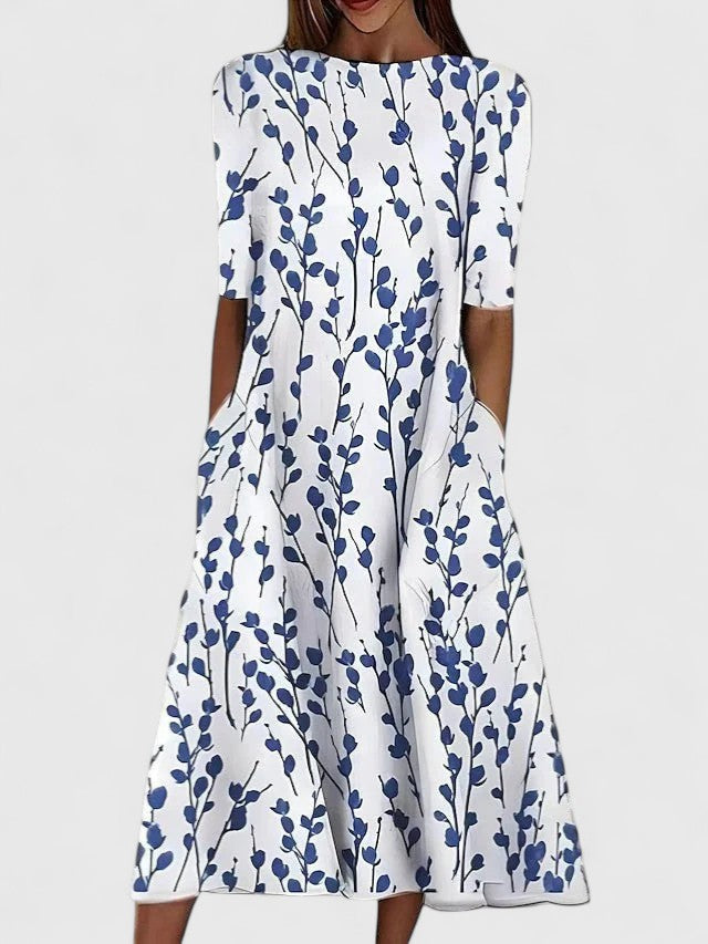 Elegantes Damen Midikleid mit Blumenmuster in Blau/Grün für Sommer & Freizeit, Regular Fit.