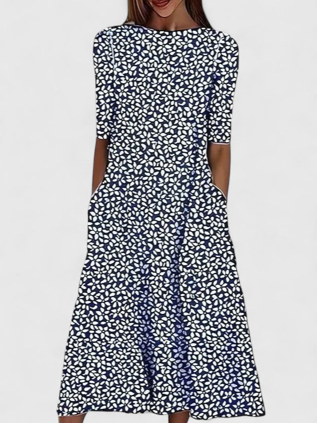 Schickes Damen Freizeitkleid, knielang, mit elegantem Blumenprint, perfekt für warme Tage, bequemer Regular Fit.