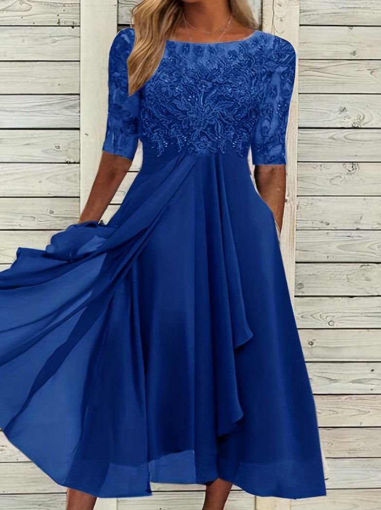 Trendiges Damen Midi Kleid, rundhals, lässt sich vielseitig kombinieren für jeden Anlass.