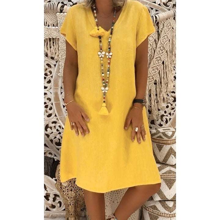 Damen Minikleid: elegantes Sommerkleid mit V-Ausschnitt, Kurzarm. A-Linie für Komfort & Stil im Urlaub.