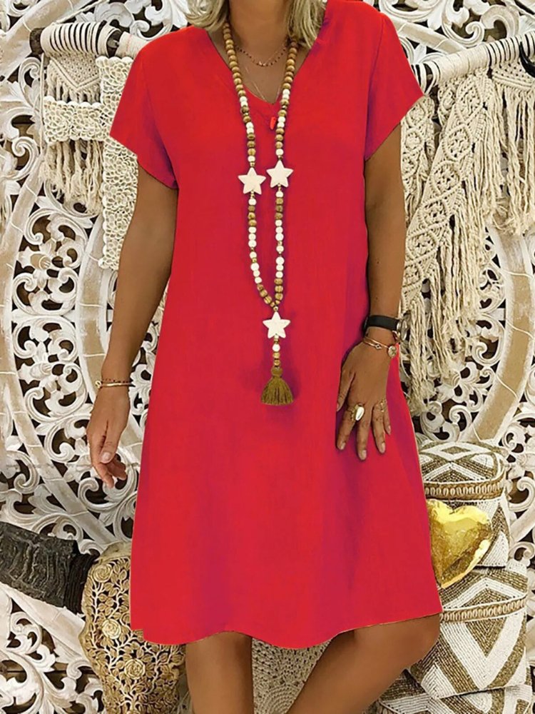 Elegantes Damenkleid: sommerliches Minikleid mit V-Ausschnitt & A-Linie. Kurzarm für stilvolle Freizeit.