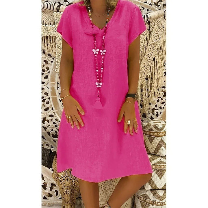 Damen Freizeit Minikleid, elegant & sommerlich. V-Ausschnitt, Kurzarm, A-Linie für Urlaub.