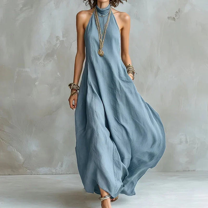 Elegantes Damen Neckholder Maxikleid aus fließendem Stoff, ideal für Abendveranstaltungen oder sommerliche Events.
