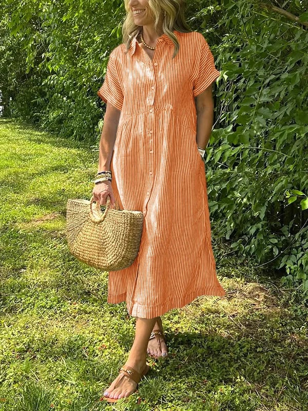 Luftiges Damen Maxikleid mit Blusenkragen und Kurzarm, perfekt als Freizeitkleid und für die Sommermode.
