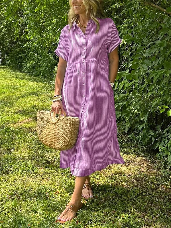 Modernes Damen Sommer Maxikleid mit Blusenkragen und Kurzarm; ein Muss für Ihre elegante Sommergarderobe.