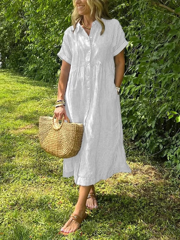 Damen Maxikleid mit Blusenkragen, Kurzarm-Design; ein elegantes und luftiges Sommerkleid für jede Frau.