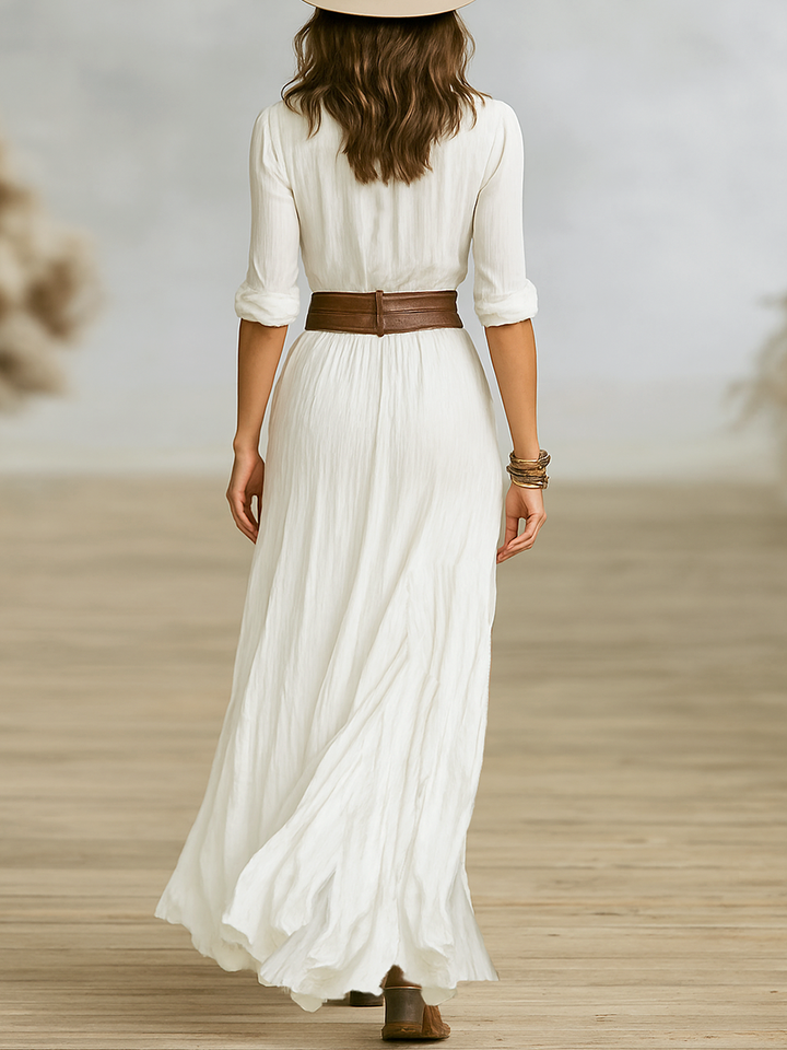 Aktuelles Damen Maxikleid mit Gürtel und elegantem Schlitz, ideal für Party oder Abendanlässe.