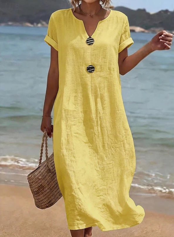 Luftiges Strand Maxikleid für Damen in fließendem Design, perfekt für Urlaub, Freizeit und warme Sommertage.