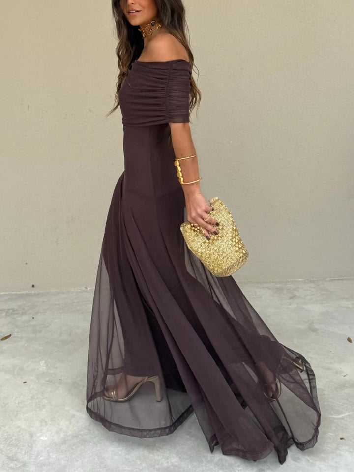 Elegantes Damenkleid, Maxikleid mit Trägern und Off-Shoulder, vielseitig für Sommer, Strand und Feste.
