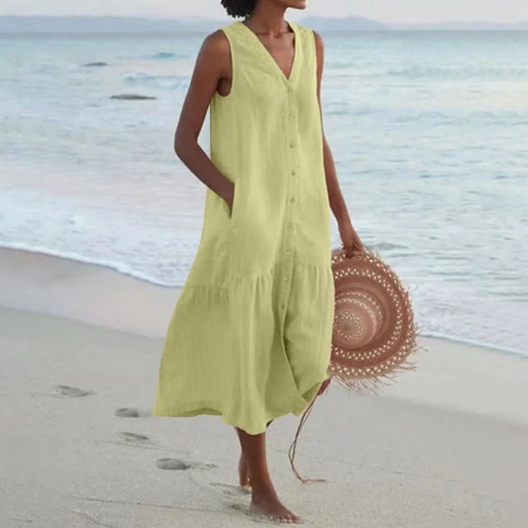 Damen Elegantes V-Ausschnitt Sommerkleid, modisch und vielseitig. Perfekt für Frühling und Sommer.