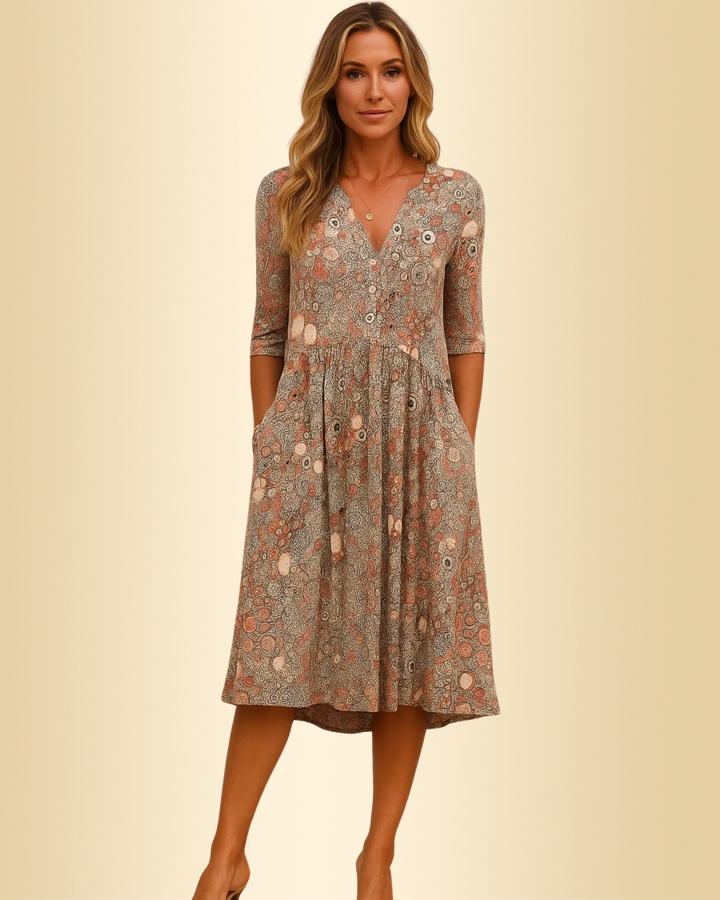 Elegantes Damen V-Ausschnitt Kleid in Blau, kurzärmelig, ideal für festliche Anlässe oder als Abendkleid.