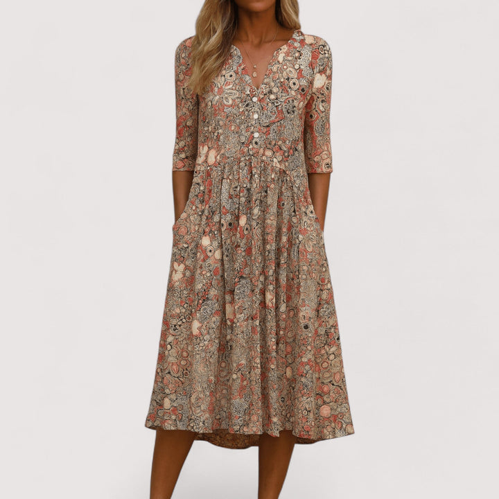 Vielseitiges Damen Freizeitkleid mit V-Ausschnitt in Rosa, locker & bequem, perfekt als Sommerkleid.