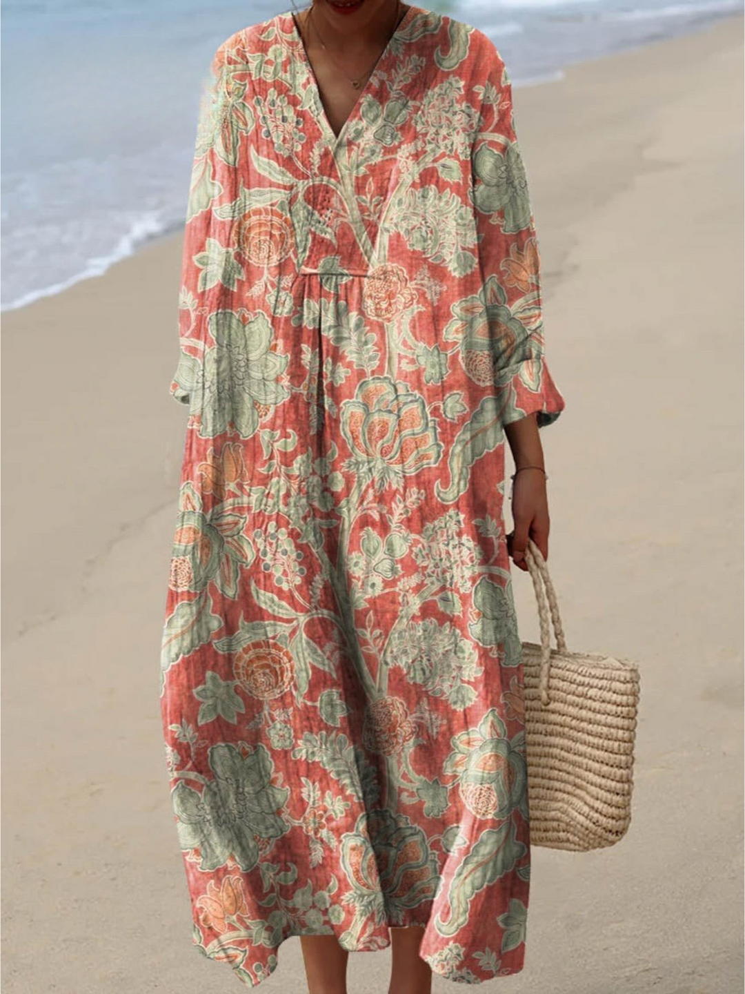 Luftiges Damen-Sommerkleid, Wickeldesign, ärmellos, mit charmantem Vintage-Blumenmuster. Perfekt für Urlaub & Freizeit.